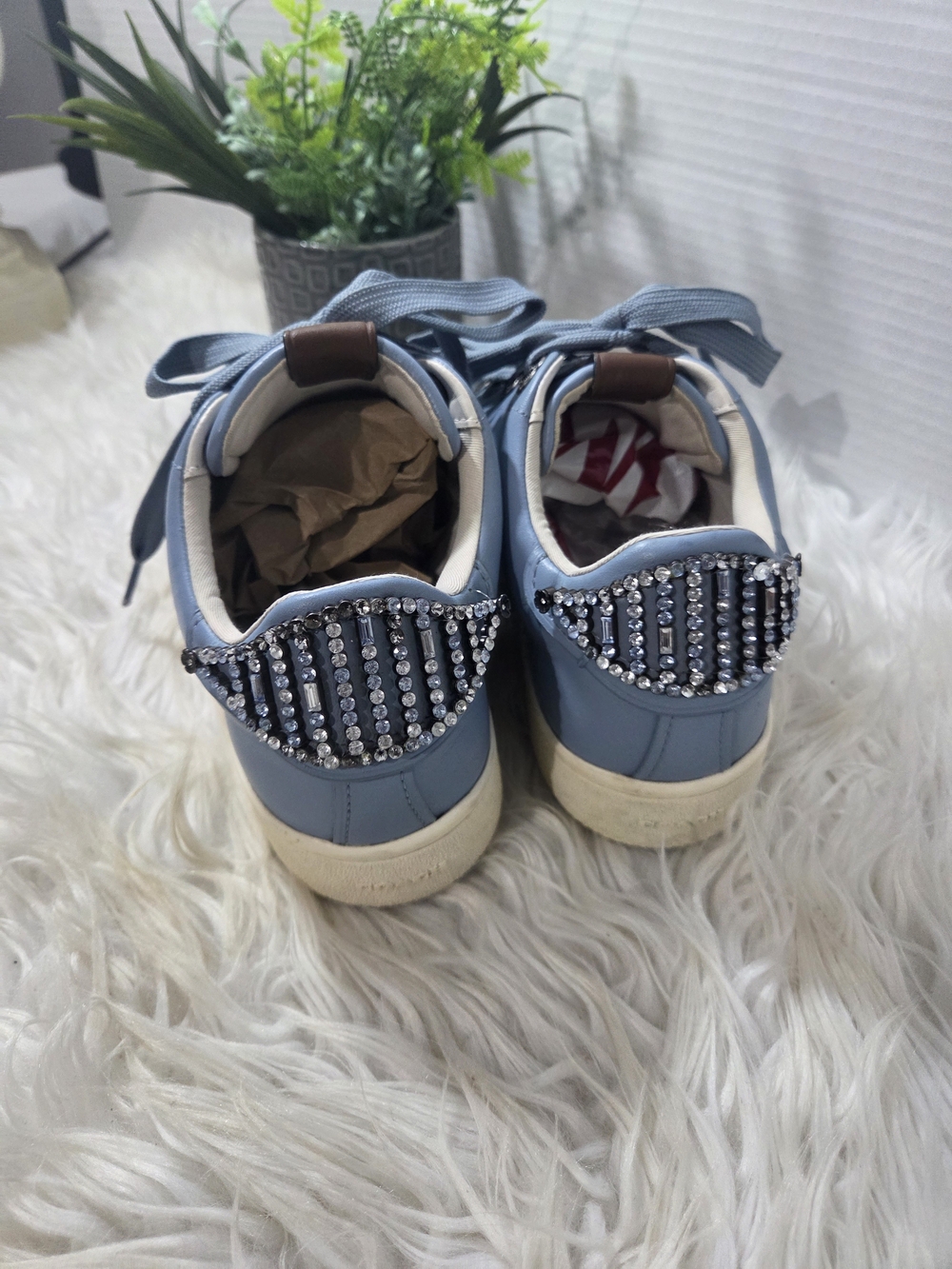 Coach Women Blue Rhinestone Embellished Leather Sneakers/ Crystal Bow Accent 10B - Picture 11 of 16